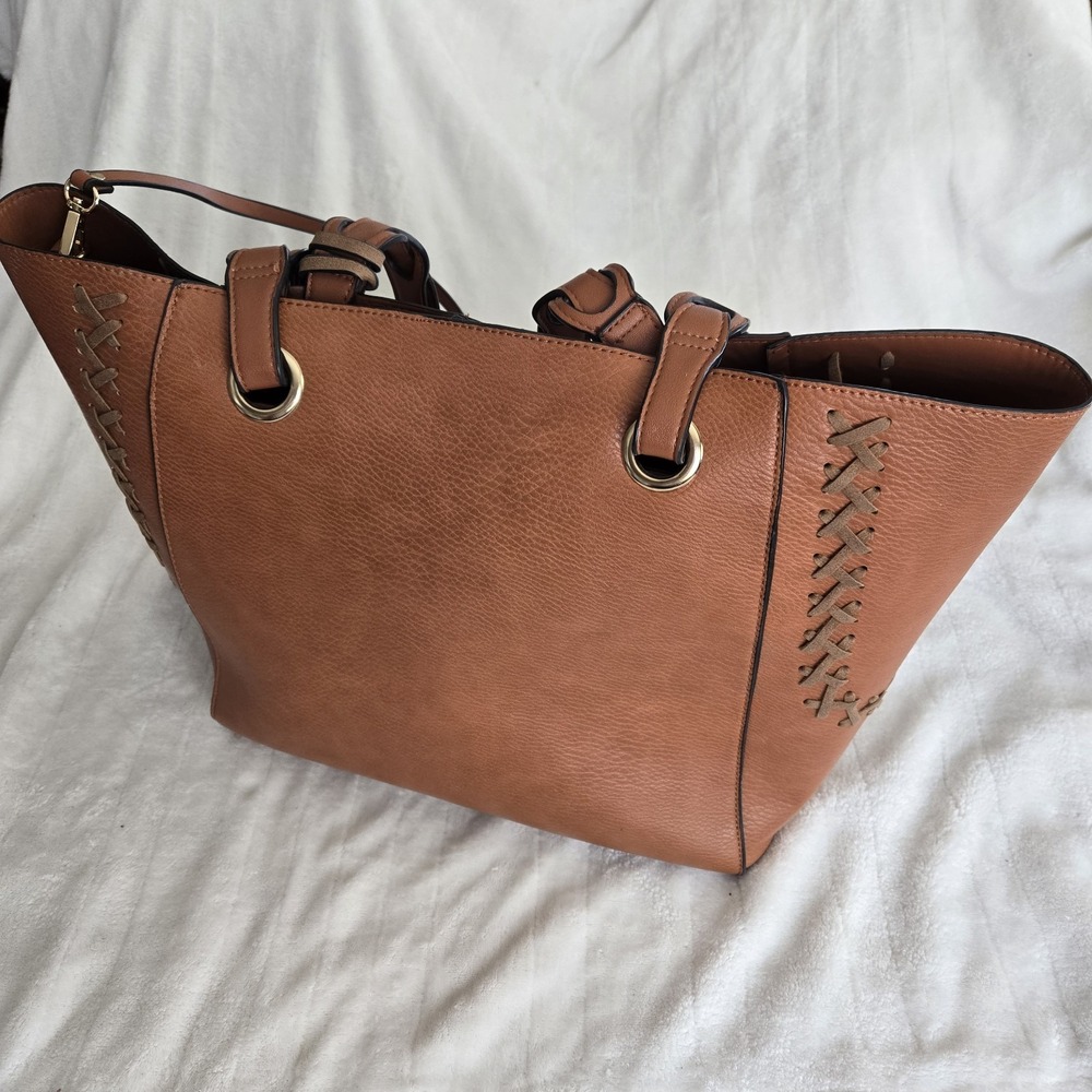 Boho Whipstitch Tassel Tote Camel‎ Pebbled Faux Leather Slouchy Western Chic Bag - Picture 5 of 16